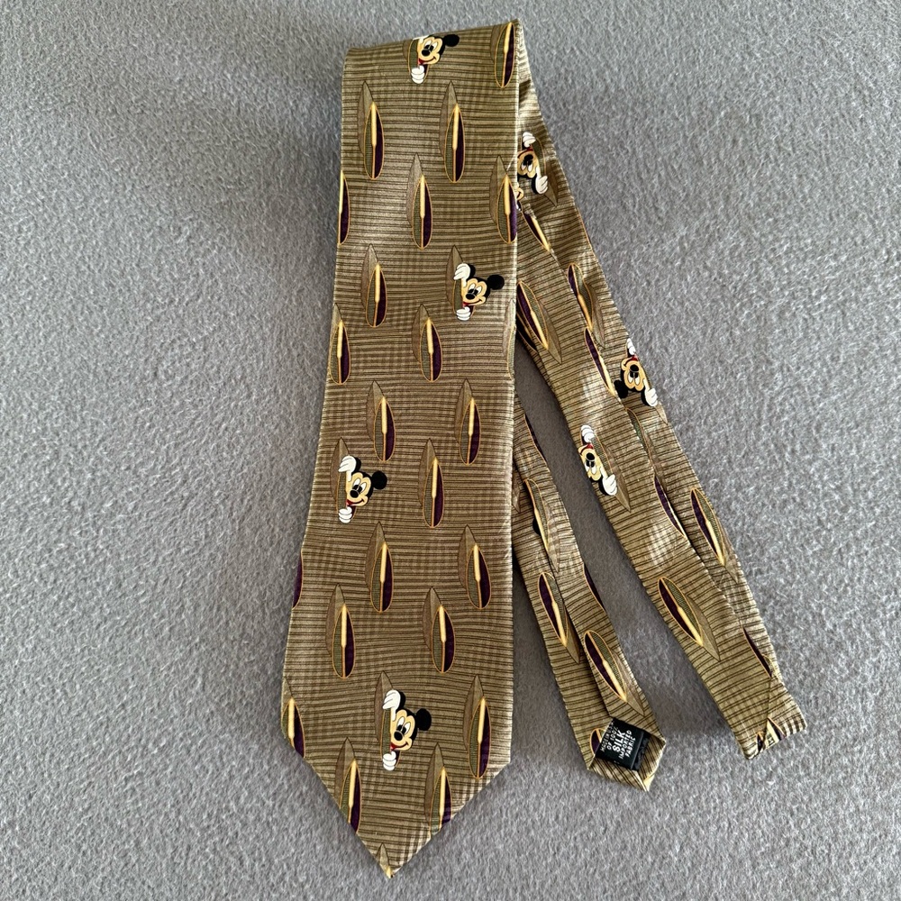 Disney Mickey Mouse Gold and Brown‎ Men’s Tie 100% silk